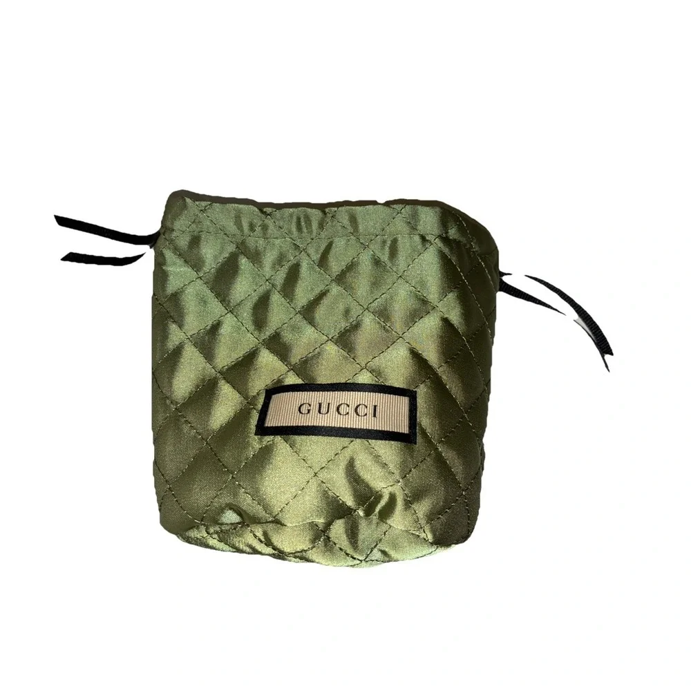 Gucci Gift Box And Dust Bag Green Fabric Satin Quilted Jewelry 4.7x4.7
